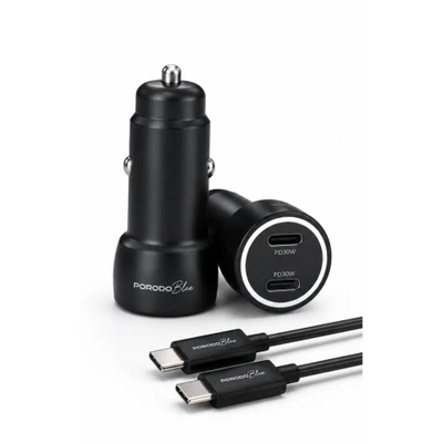شارژر فندکی Porodo Blue Riva 60W دو پورت USB-C به همراه کابل USB-C به USB C
