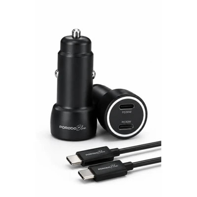 شارژر فندکی Porodo Blue Riva 60W دو پورت USB-C به همراه کابل USB-C به USB C