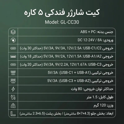 شارژر فندکی 5 در 1 گرین لاین Multiport