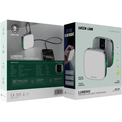 چراغ LED خورشیدی گرین لاین مدل Lumenix با پاور بانک ۲۰۰۰ میلیآمپر