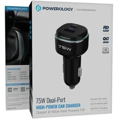 شارژر فندکی 75 وات پاورولوژی Powerology مدل PCCSR024BKOG