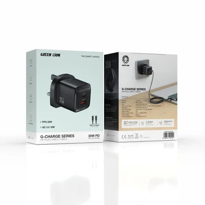 شارژر دیواری دو پورت گرین لاین مدل G-Charge 35W و کابل Type-C