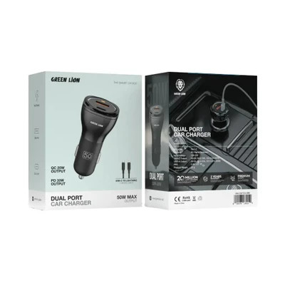 شارژر فندکی خودرو گرین لاین مدل Dual Port 50W همراه کابل Type-C