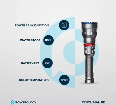چراغ قوه شارژی ضدآب پاورولوژی مدل4000mAh Waterproof