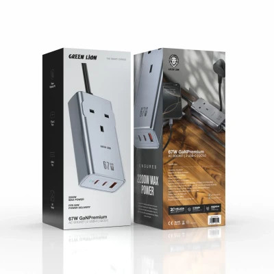 چندراهی برق و شارژر 67 وات گرین لاین Green Lion 67W GaN Premium AC Socket